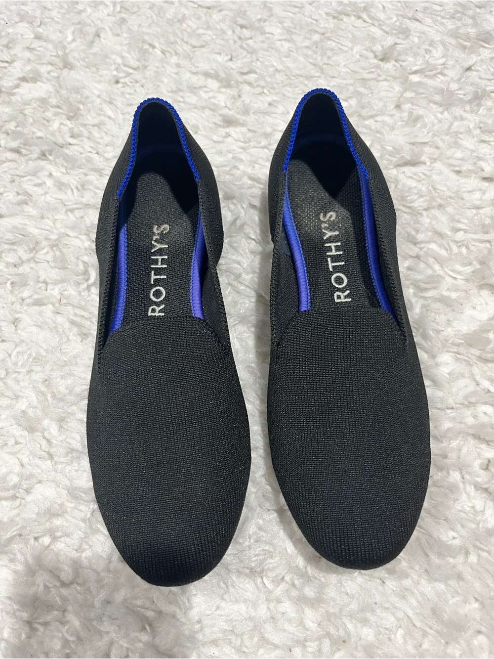 Rothy's Black Loafers with Blue Trim